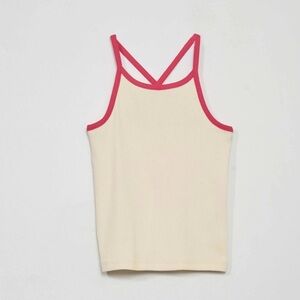 POL Cream and Pink Women's Racer Back Tank Top Size Small
